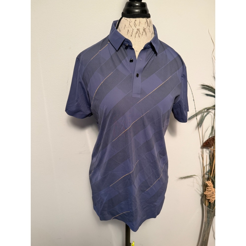 Barocco Los Angeles Mens Blue Geometric Stripe Short Sleeve Polo Shirt Small